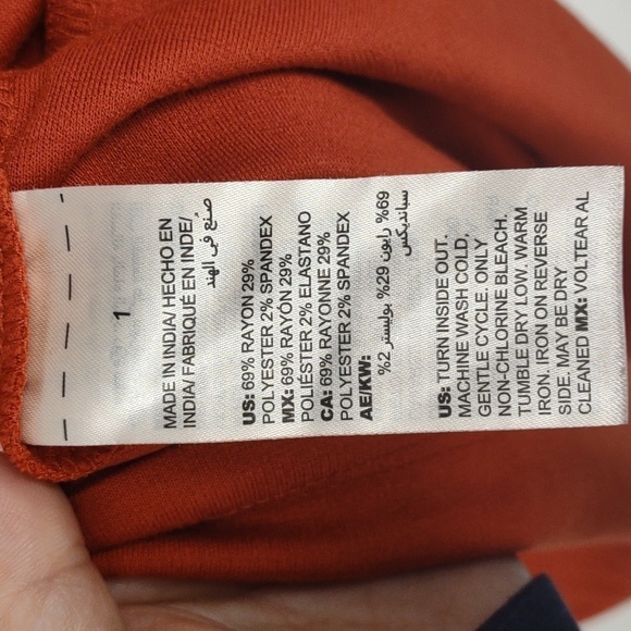 Chico's 2R Embroidered Burnt Orange Rust Boho 3/4 Sleeve T Shirt Sequins Large - Picture 9 of 10